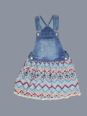 Jordache | Dresses | Vnt Jordache Girls Denim Overalls Dress Pink Paisley Ruffle Skirt Size 5t Boho
